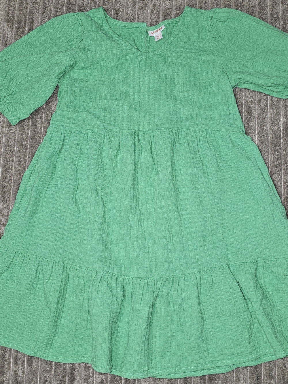 Kids Cotton Gauze Green Tiered Dress - KD 8